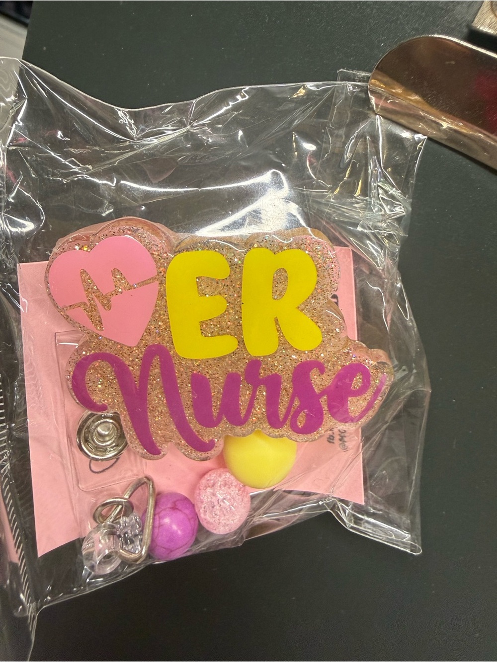 ER Nurse Badge Reel - Pink, Yellow, Purple Glitter